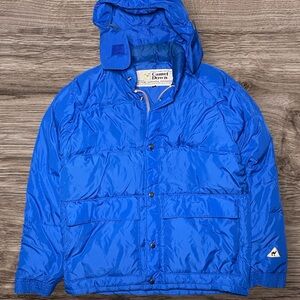 Vintage Camel Down Rain Jacket Mens Small Blue Goose Down Puffer 80s Korea